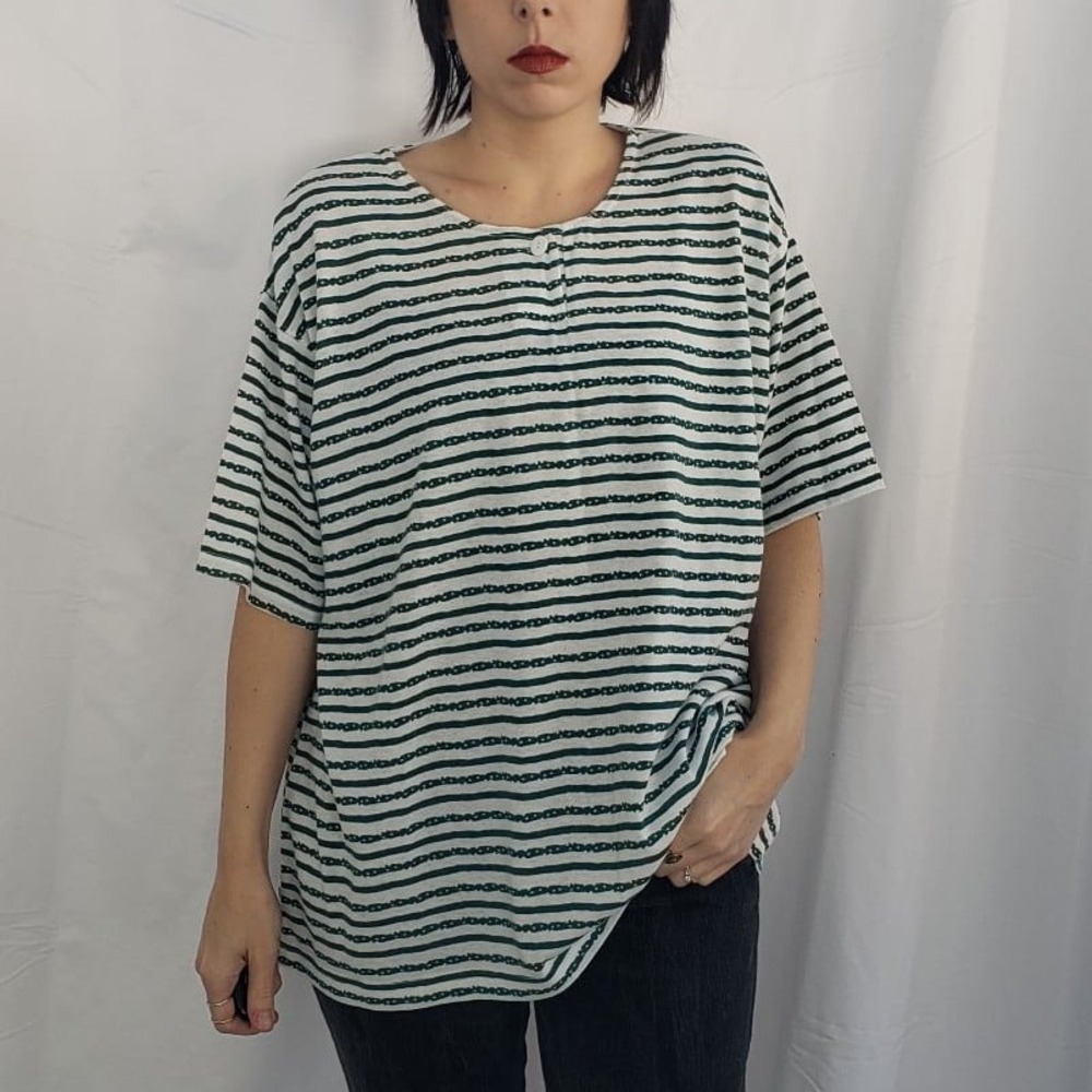 90s‎ White and Green Striped Tee